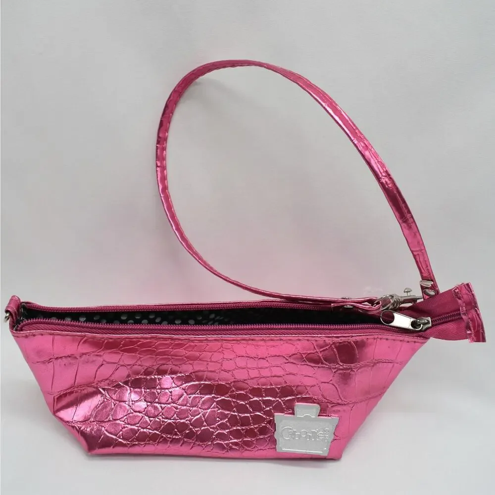 Y2K Caboodles Pink Metallic Alligator Embossed Mini Make Up Bag Barbie Coquette